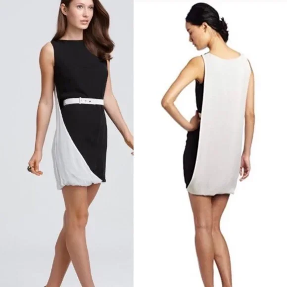 Halston Heritage | Dresses | New Halston Heritage Silk Mini Shift Dress  Draped Twist Black White Sz 2 495 | Poshmark